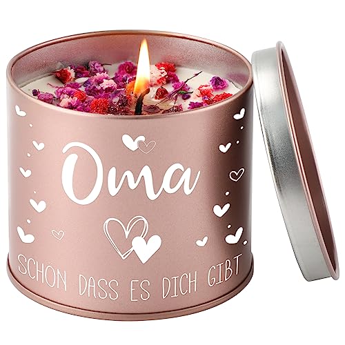 PRSTENLY Oma Geschenk, 9OZ Stumpenkerzen Mit Spruch - OMA, SCHÖN DASS ES DICH GIBT, Geschenke Für Oma zum Geburtstag Muttertag Ostern, Oma Geburtstagsgeschenk Von Enkel