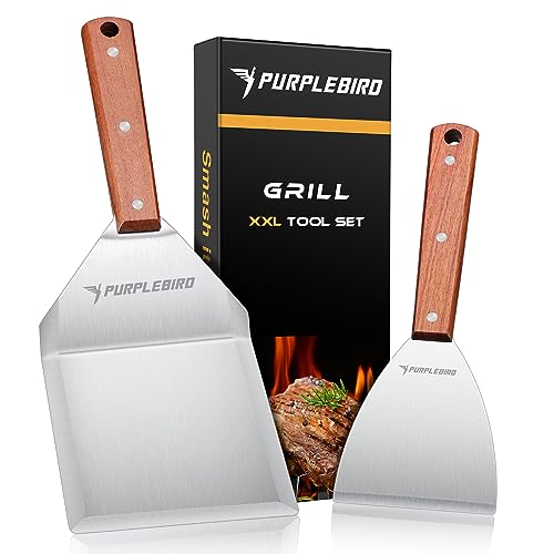 PURPLEBIRD Grillspachtel Set aus Edelstahl, Plancha Spachtels Set mit Groß Grillwender für Smash Burger, Grill Geschenke für Männer