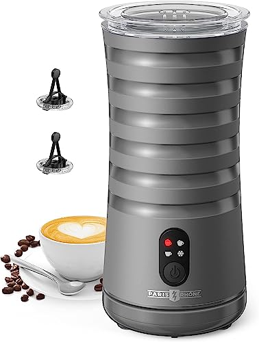 Paris Rhône Milchaufschäumer Elektrisch, 4 in 1 Milk Frother für Milchschaum warm & kalt, Automatischer Milchbehälter Anti-Rutsch Design, Kompakt-Milchaufschäumer für Kaffee, Latte, Cappuccino (Grau)