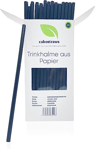 CABOSTRAWS Umweltfreundliche Strohhalme Papier Schwarz – Einweg Papierstrohhalme für Party, Hochzeit und Geburtstag - Trinkhalm biologisch abbaubar - Paper Straw 250x6mm, 250 Stück