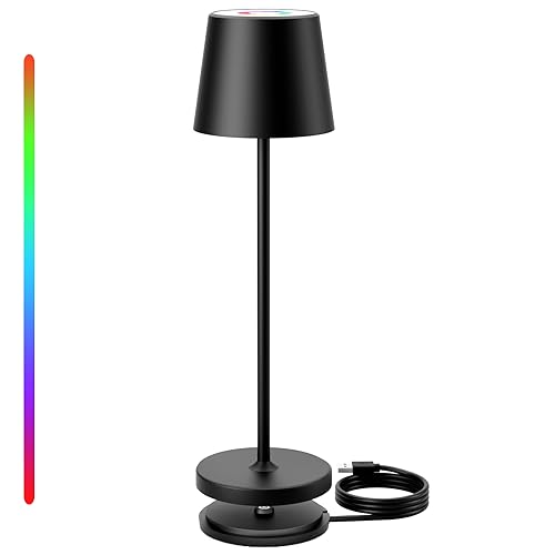 Keepoo Tischlampe Kabellos Dimmbare LED Akku Tischleuchte, Wiederaufladbar Warme Lichtfarbe 3000K+RGB Aluminium Outdoor Tischlampe wasserdicht für Restaurant,Schlafzimmer,Bar,IP54