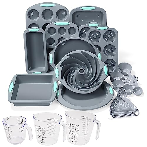 To encounter 30 in 1 Silikon Backset - 10 Silikon Backformen, Kuchenformen, Backblech, Donutform, Muffinform mit Messbechern und Löffeln