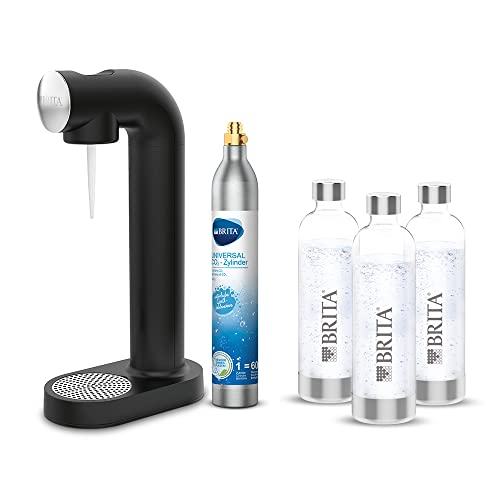 BRITA Wassersprudler sodaONE schwarz inkl. CO2-Zylinder und 3 BPA-freien PET-Flaschen I Macht aus Leitungswasser prickelndes Sprudelwasser (bis zu 60l pro Zylinder)