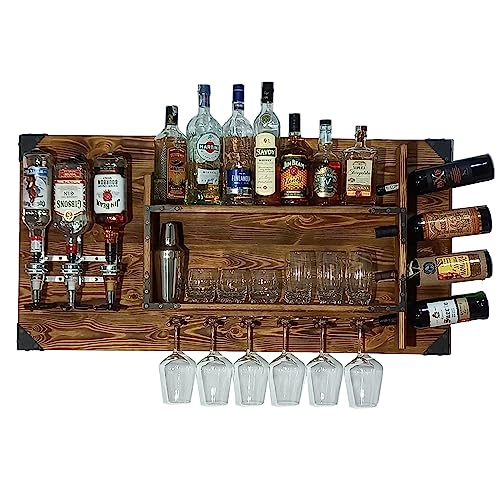 CREATIVE COOPER Holzregal mit Getränkespender | Alkohol-Wandspenderstation für 3 Flaschen | 120x60x14 cm | Vintage & Rustikal | Whisky, Gin, Schnaps | Barkeeper Geschenk | Wandbar für Wohnbereich