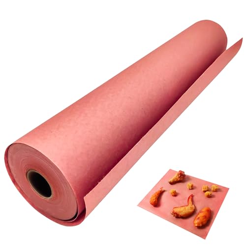 Tikxlafe Metzgerpapier Pink,BBQ Kraftpapier 53 m, 25 m, 15 m das Original Metzger-Papier,Breite 45 cm/60 cm, für Grill, Smoker, Fischfleisch, Grill,perfektes Kochen von saftigem(45cm×15 Meter Roll)