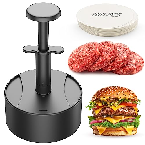 Pisol Hamburger-Presse, Burgerpresse Patty-Maker für gefüllte Burger, Rinder-Gemüse-Burger, Hamburger-Maker-Form mit 100 Stück Wachsscheibenpapier, 10.2cm