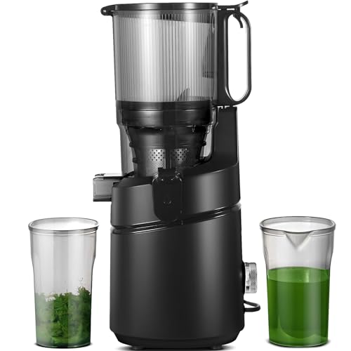 AMZCHEF Automatischer All-in-One Entsafter, 135MM Öffnung und 1,8L Entsafter für Gemüse und Obst, 250W Entsafter Slow Juicer Testsieger mit Dreifachem Filter - Schwarz