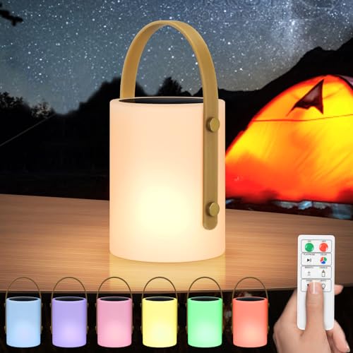 Postlucky Solar Tischlampe Outdoor LED Akku Outdoor Lampe Dimmbar 8 Farben Warmweiß Solar und USB Aufladbar mit Fernbedienung Akku Tischleuchte Outdoor IP44 Wasserdicht für Camping Garten (Runden)