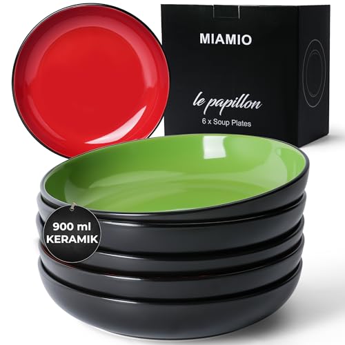 MIAMIO - 900 ml / 22 cm Geschirrset, Salatschüssel, Pastateller, Müslischale, große Bowl Schüssel, Suppe & Porridge, mikrowellen- und spülmaschinenfest - Le Papillon Collection (Bunt)