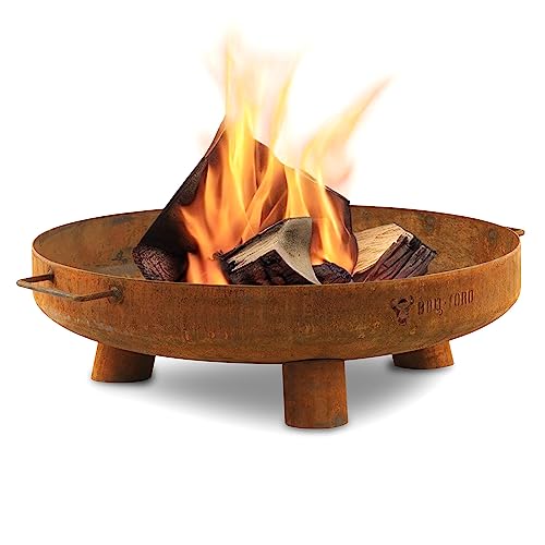 BBQ-Toro Feuerschale Ø 60 cm | Rostoptik | Outdoor Feuerstelle mit DREI Standbeinen und Zwei Griffen | Feuerschalen für den Garten, Brennschale, Garden Fire Pit, Fire Bowl, Feuerwanne