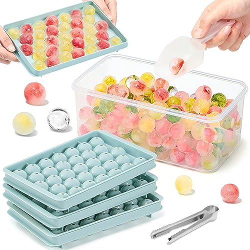 Mini Eiswürfelform, Runde Eiswürfelform mit Deckel, 1in x 99 Stück Klein Eiswürfel Eiswürfelbehälter Ice Cube Tray Mold mit Eisbehälter & Eiszange für Bier Cocktails Whisky Kaffee - Blau