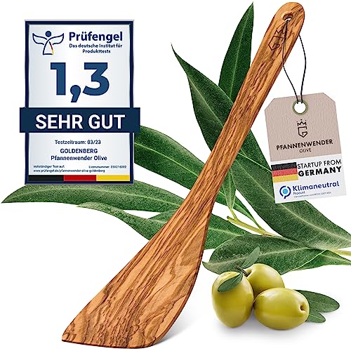 GOLDENBERG® Premium Pfannenwender Olive - feinstes italienisches Olivenholz - Made IN Germany - 100% Klimaneutral - Bratenwender Holz - Pfannenwender Holz - Holz Kochbesteck