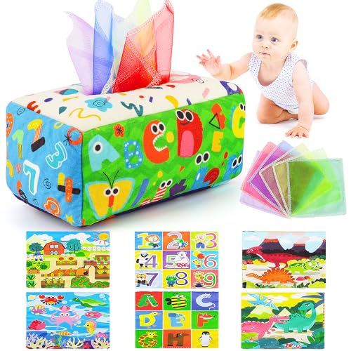 URMYWO Baby Spielzeug 6 Monate,Tissue Box Spielzeug - Montessori - Sensorik, Kontrast BabySpielzeug 0 6 12 Monate, Junge Mädchen Kinder Frühes Lernspielzeug Baby Geschenk