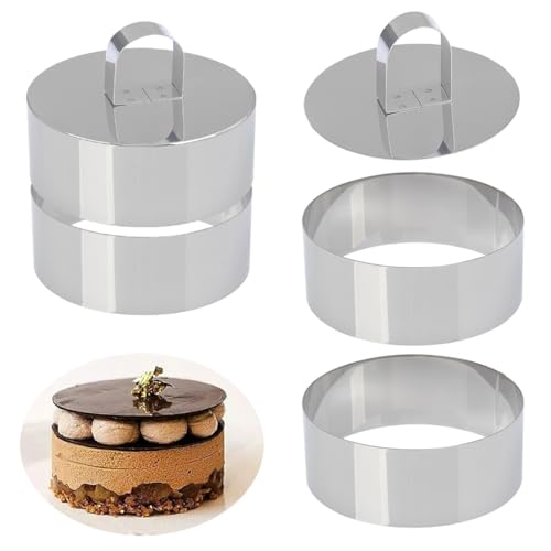 4 Stück Kleine Tortenringe und 2 Stück Edelstahl Abdeckung Gebäck Set,Dessertringe 10cm Kleine Kuchenringe Set Dessertringe Tortenring Set Tatar Formen Tortenring Klein Anrichteringe Törtchen Formen