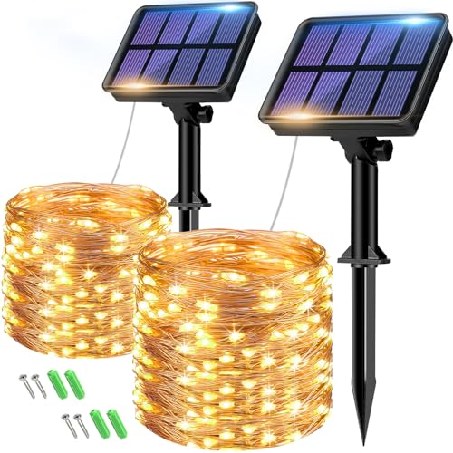 btfarm Solar Lichterkette Aussen, Insgesamt 16M 160 LED Solarlichterkette Außen Wetterfest 8 Modi IP65 Wasserdicht Kupferdraht, Outdoor Lichterkette Solar Kette Draht für Balkon Garten Deko, Warmweiß