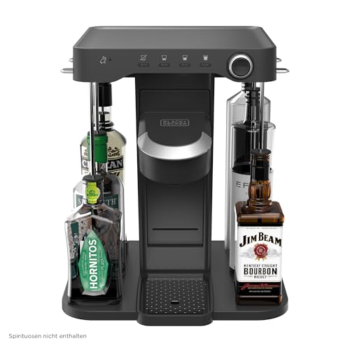 Black+Decker BEV Cocktail-Maschine BEHB101 (individuelle Cocktails auf Knopfdruck, Platz für 5 Spirituosen, Getränkestärke einstellbar, mit Reinigungsmodus & LED Beleuchtung im Party-Modus)