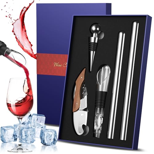 GGUA 5-In-1 Premium Weinkühlstab Set, Weinkühler Stab Geschenk Set Inkl 2 Flaschenkühler + Ausgießer+Korkenzieher+Flaschenverschluss, Geeignet für Jede Flaschengröße - Geschenke für Weinliebhaber