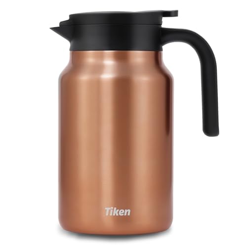 Tiken 1.5L Thermoskanne aus Doppelwandingem Edelstahl Isolierkanne Kaffeekanne mit Quick Tip Verschluss