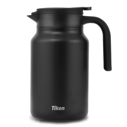 Tiken 1.5L Thermoskanne aus Doppelwandingem Edelstahl Isolierkanne Kaffeekanne mit Quick Tip Verschluss