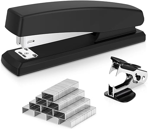 Deli Heftgerät, Desktop-Heftgerät,Büroheftgerät, Kapazität von 25 Blatt, inklusive 1000 Heftklammern und Heftklammernentferner (Schwarz)