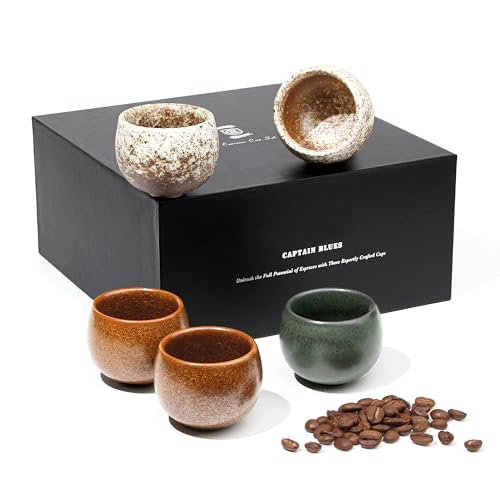 Captain Blues Espressotassen Set – 5-teilig – 5 x 50 ml – Handgefertigte Porzellan-Espresso-Tassen-Set – Design ohne Griff – spülmaschinenfest- Espresso Cups-Mugs-Mokka Tassen Set