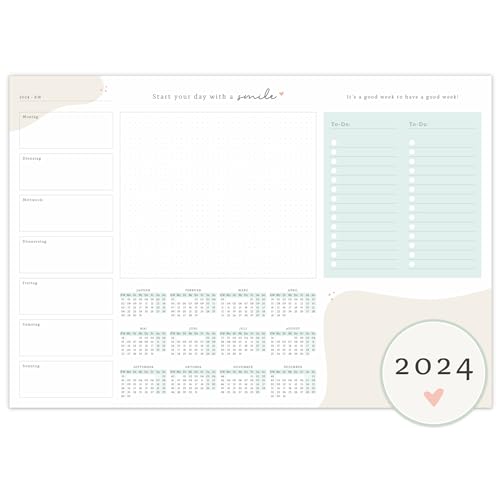 Odernichtoderdoch Schreibtischunterlage - beschriftbare Schreibunterlage mit Kalender - Maße 46,5 x 32 x 0,4 cm (Version 2024-46,5 cm x 32 cm)