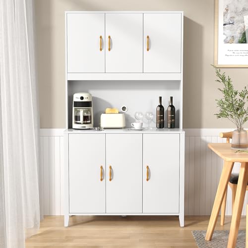 VOWNER Küchenschrank, Küchenbuffet Buffetschrank mit 6 Schränken, Vitrinenschrank, Hochschrank mit Verstellbaren Ablagen, Esszimmerschrank mit Schubladen, 100 x 40 x 181cm, Weiß