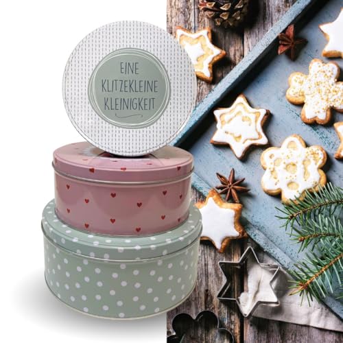 Bada Bing 3er Set Keksdosen aus Metall mit Deckel Pastellfarben - Winter Vorrat - runde Plätzchendose - dekorative Weihnachtsplätzchen-Box für Kuchenaufbewahrung - Weihnachtsdose Vintage Design