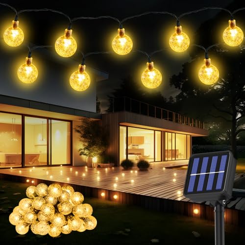 Suright Solar Lichterkette Aussen, Lichterkette Außen Solar, 8M, 30LED, 8 Modi, IP65 Kristall Kugeln Wasserdicht für Garten, Balkon Deko, Terrassen, Weihnachten, Hochzeiten, Partys, Bäume, Warmweiß