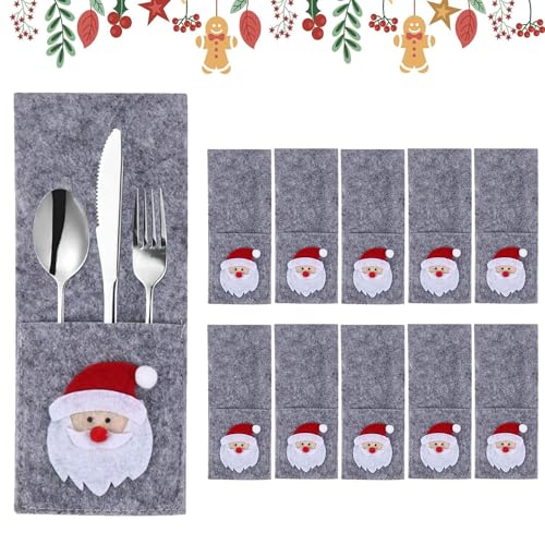 Besteckhalter Weihnachten Filz,10 Stück Bestecktasche Weihnachten,Weihnachtsbaum Besteckhalter,Tischdeko Weihnachten,elleruntersetzer und Tischsets, Weihnachtstischsets, Weihnachtstischdekoration