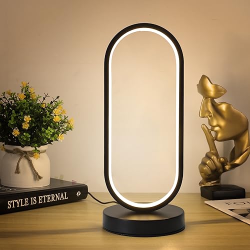 POYO Dimmbare Touch-Control-Tischlampe – Oval Geformt Moderne Nachttischlampe Mit 3 Farben Von Led-Lichtern – Kleine Schwarze Dekorative Lampe FüR Zuhause, Wohnzimmer