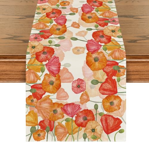 Artoid Mode Blumen Klatschmohn Frühling Tischläufer, Sommer Saisonnal Küche Tisch Dekoration Drinnen Urlaub Party Dekor 40x180 cm