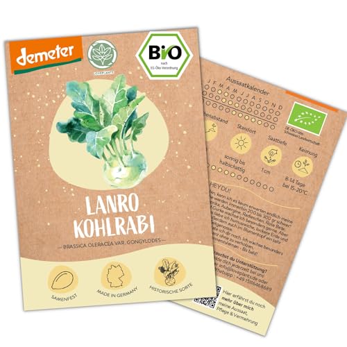 BIO Kohlrabi Samen, 50 Kohlrabisamen, hohe Keimrate, Demeter zertifiziert & samenfest | Gemüse Saatgut von LOVEPLANTS, Lanro Samen für Balkon, Garten, Hochbeet – alte Gemüsesorten