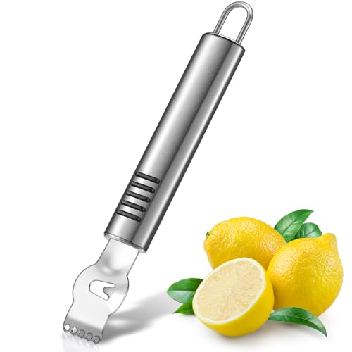 Zitronen Zester Schäler Professioneller Zitronenzester mit Canelle Messer Edelstahl Zitronenscheibe für Gin Cocktail Limetten Orangen Küchen Werkzeug (Klassisch, 6,3 Zoll)
