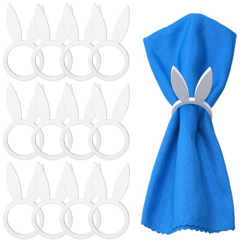 MWOOT 12 Stück Ostern Serviettenringe, Osterhase Serviettenringe Holz für Ostern Hochzeit Urlaub Abendessen Party Bankett Tischdekoration, Handgefertigte Napkin Ring Dekoration Zubehör