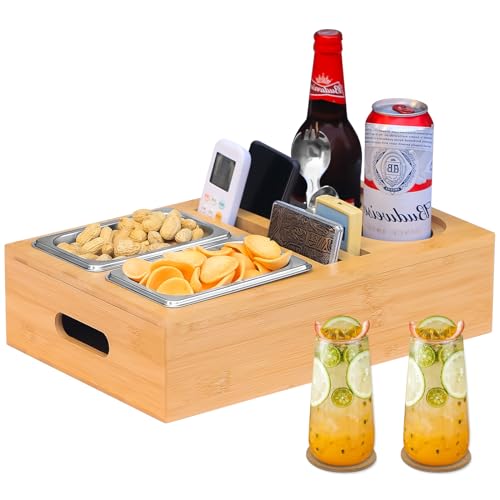 Couchbar mit Zwei Snackschalen, Console Bar, Sofa Organizer and Butler, Snackbox, Sofatablett, Weinregal, Snackschale, Snackhalter, Snackbar, Coachbar,Couch tablett, Snackspender