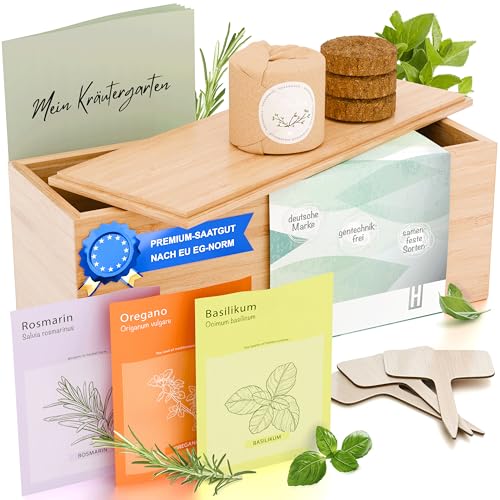 HAVENHAUS Kräutergarten italienisch | Kräutergarten indoor | Kräuter Anzuchtset mit Kräutersamen, Pflanzerde + Holzbox | Mitbringsel Erwachsene Weihnachten | Gartenset Kinder | ideal für ganze Familie