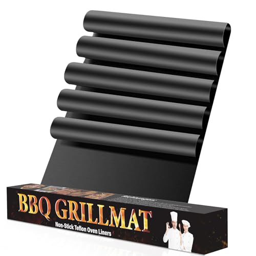 HAOCEE Grillmatte für Gasgrill, 5er Set 40x32 cm Antihaft Grillmatten Wiederverwendbar Backpapier Backmatte, PFOA-Frei Teflon BBQ Grillmatte Gasgrill Zubehör, Geeignet für Holzkohle, Gasgrill, Grill