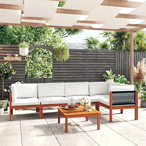 NITCA Gartenmöbel Set Holz 6-TLG Gartenlounge Set Lounge Moebel Terrasse Holz mit Cremeweiß Auflagen Ecklounge Lounge Sofa Balkon Garten Sitzgruppe Akazienholz(2xMittelteil+3xEckteil+Tisch)