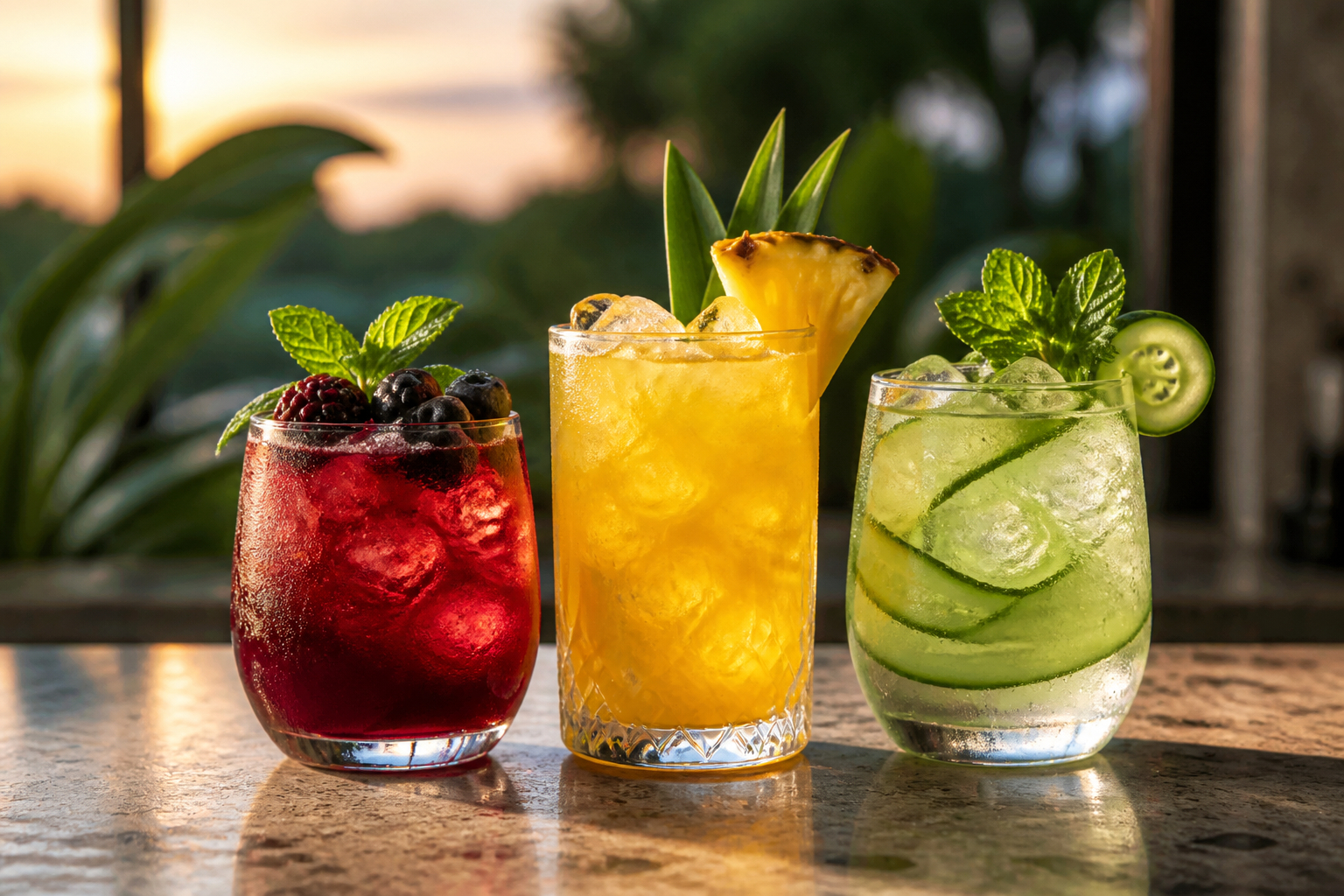 Bunte alkoholfreie Cocktails für eine Feier