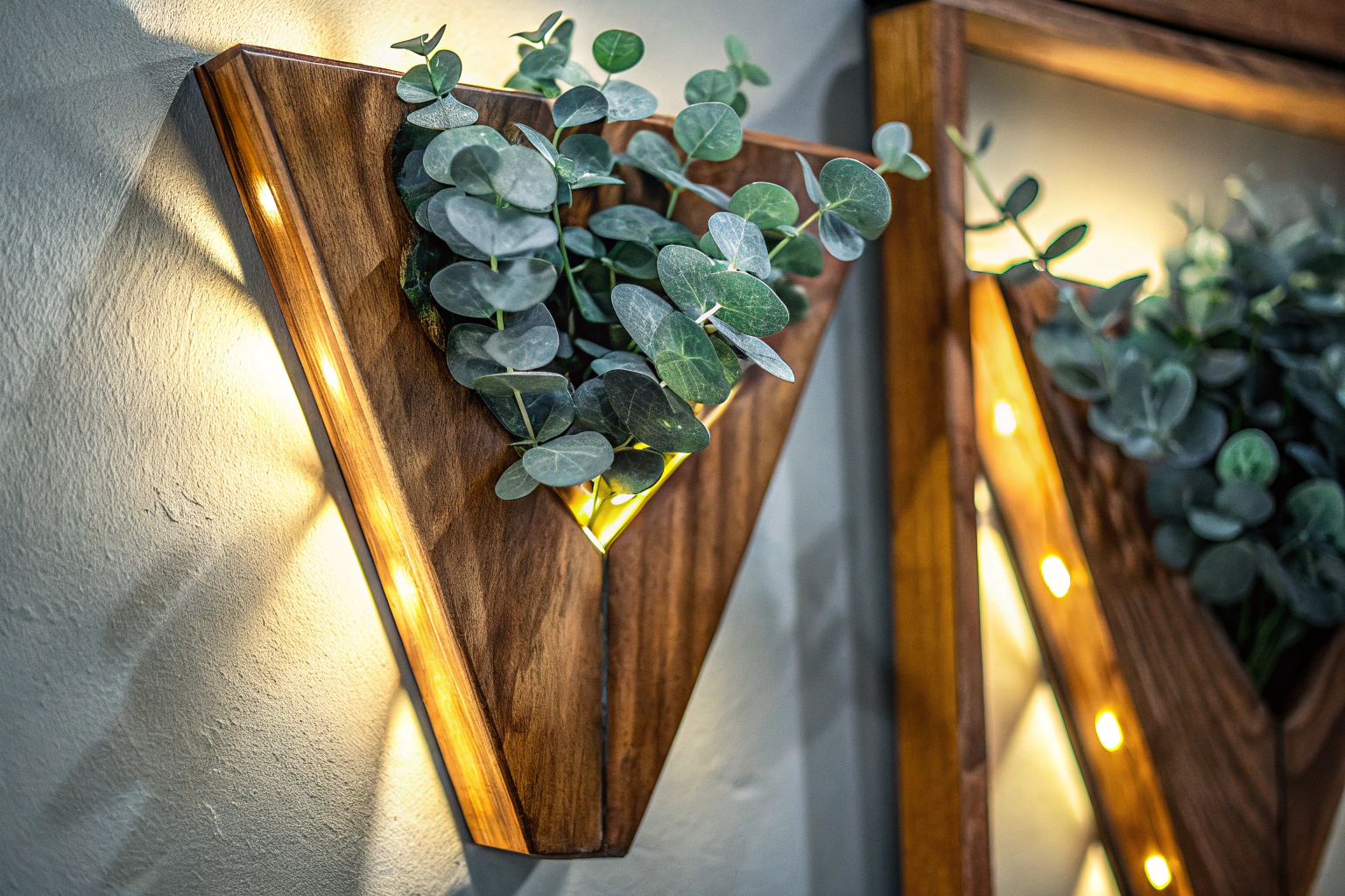 Holz Wandvase mit LED Lichtern