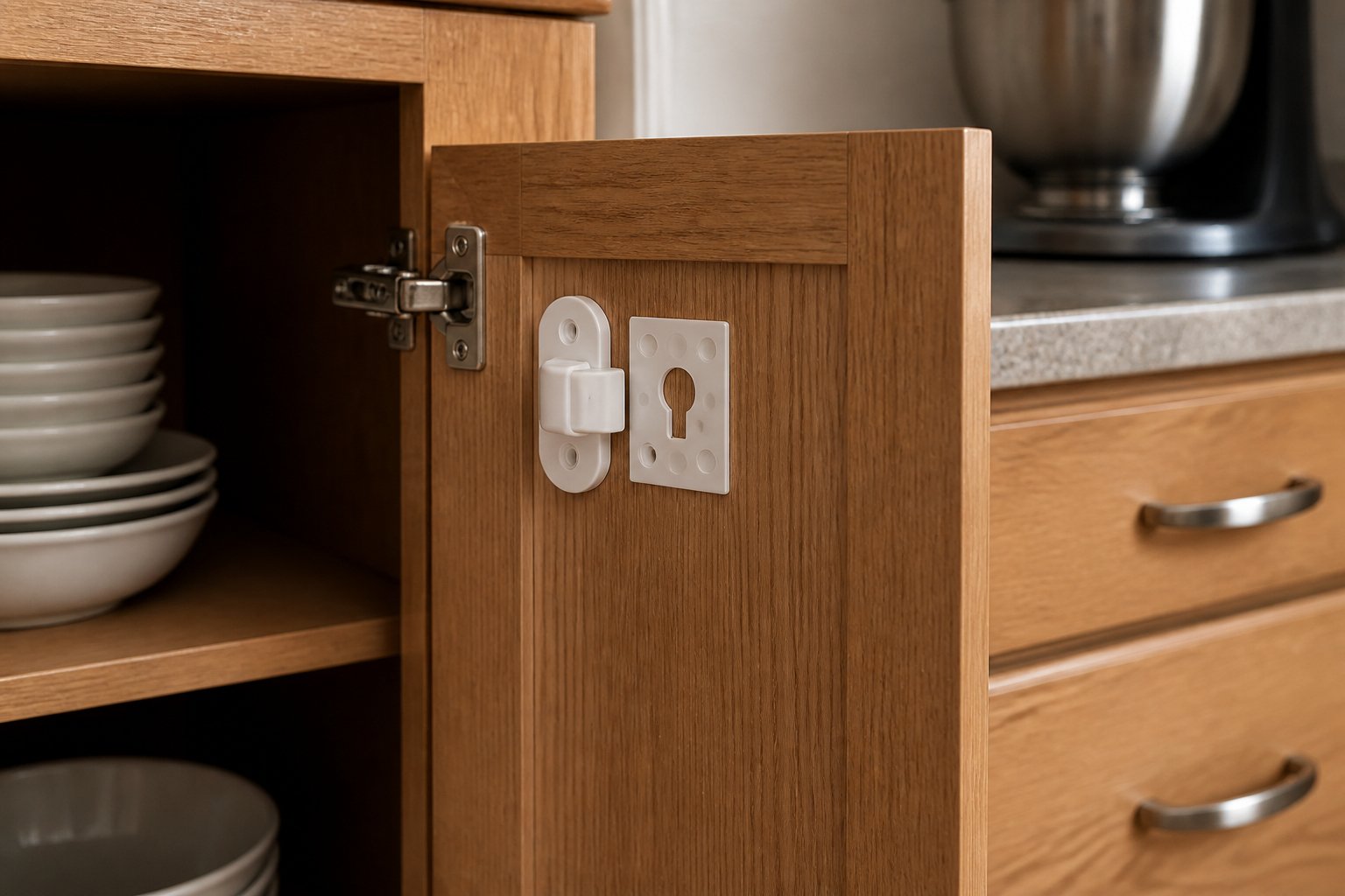 Magnetische Kindersicherung an Küchenschrank richtig montieren