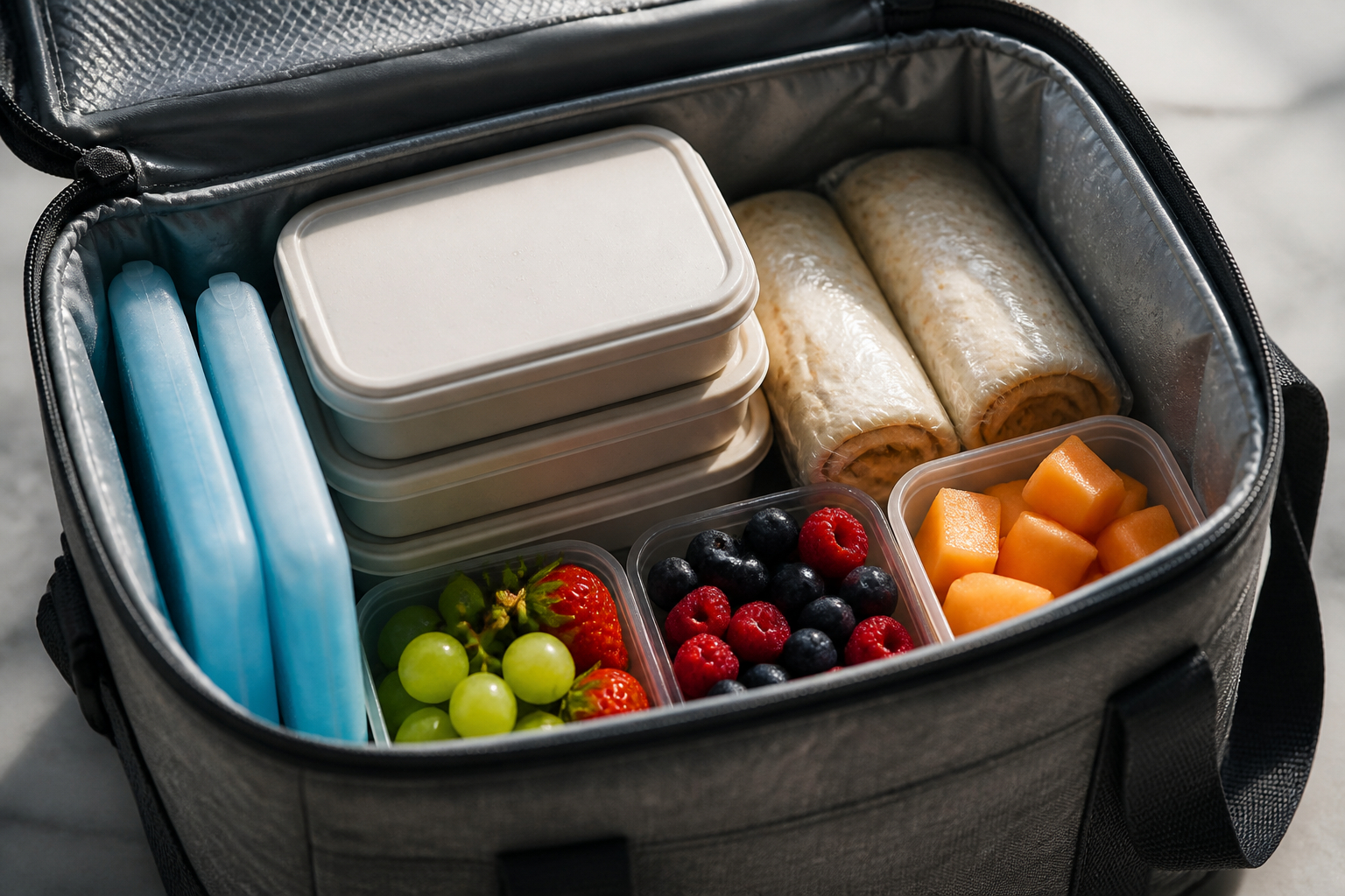Kühltasche auf Reisen richtig mit Lebensmitteln und Kühlakkus packen