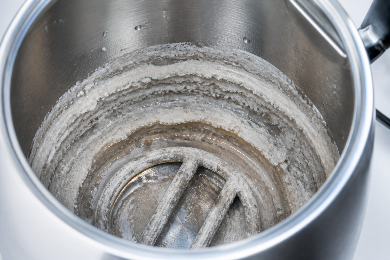 Kalkablagerungen im Wasserkocher am Heizelement