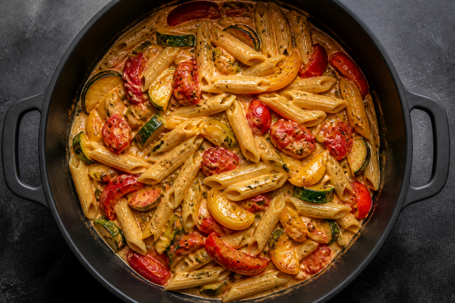 Bissfestes One-Pot-Gericht mit Nudeln Gemüse und Sauce