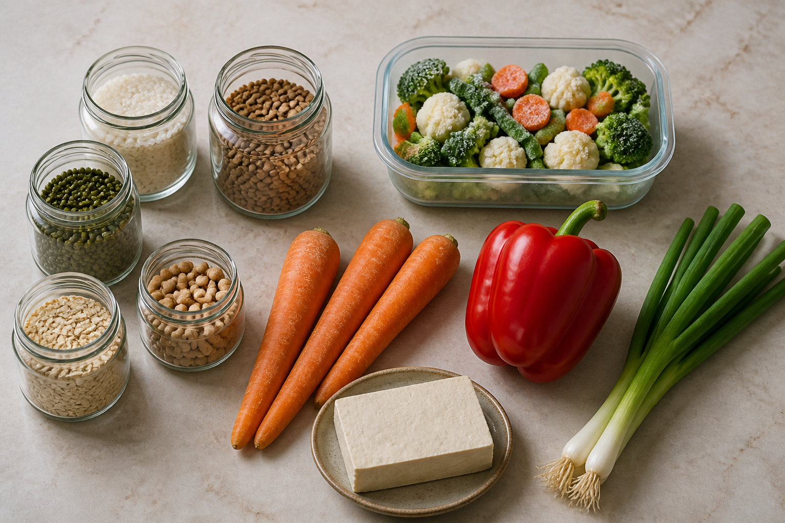 Kleiner Einkauf für eine Person mit portionierten Zutaten