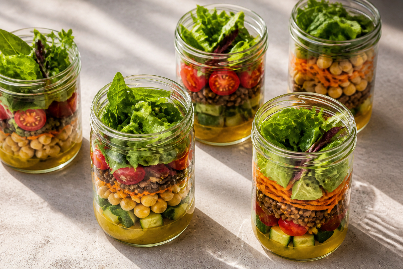 Salat im Glas richtig schichten für knackiges Meal Prep