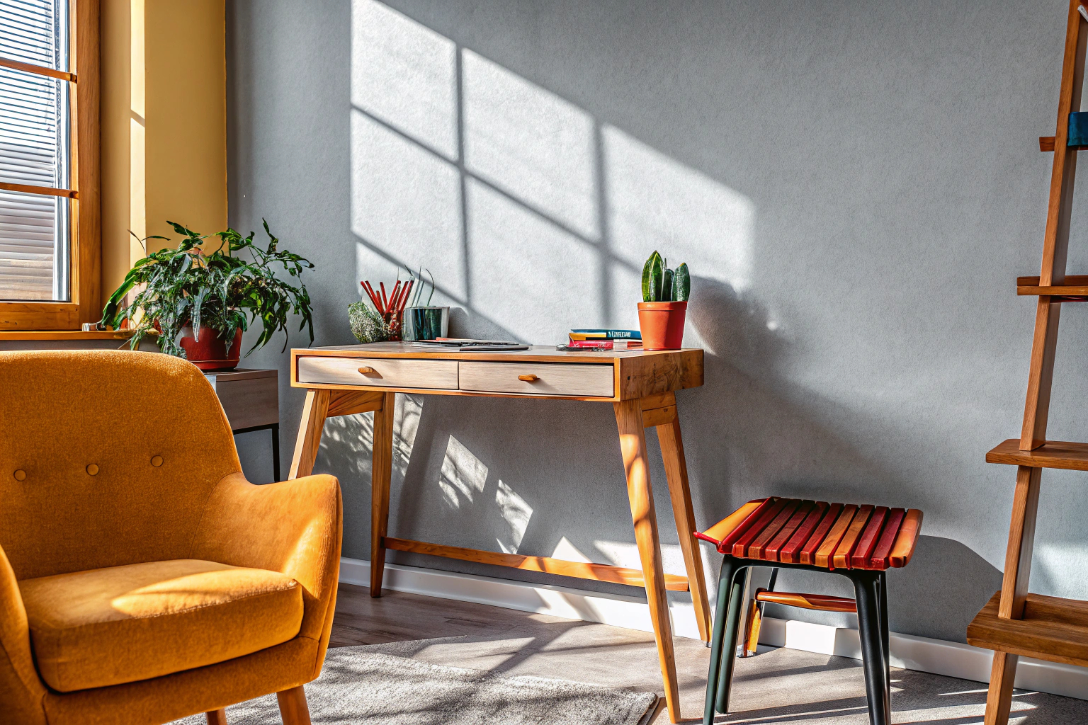 Arbeitszimmer in Gelbtönen