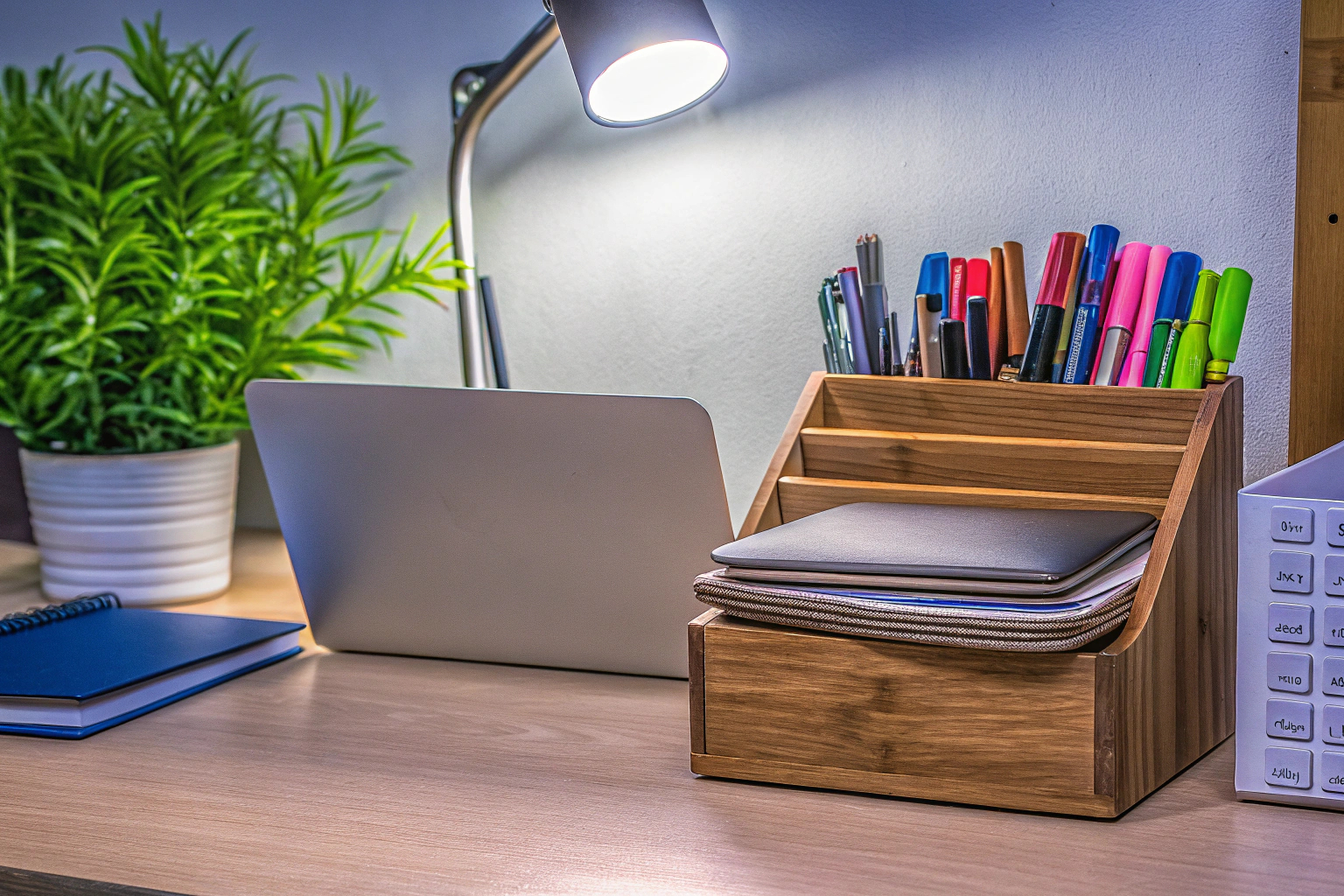 Organisierter Arbeitsplatz mit Büroorganisatoren