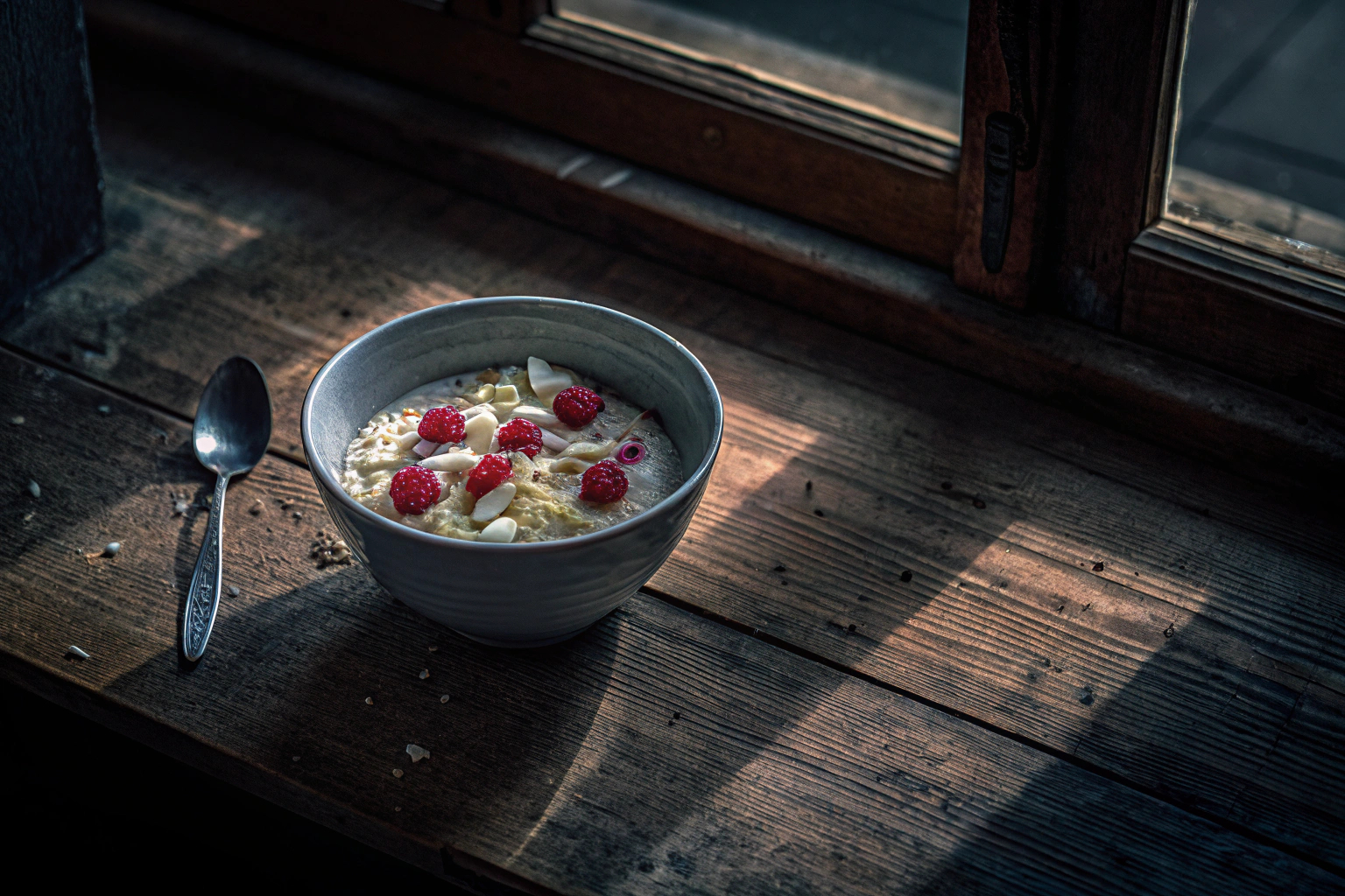Instant Haferbrei mit Himbeeren und weißer Schokolade